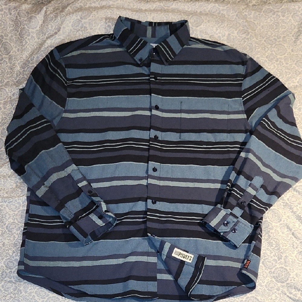 RSVLTS & BORLA D Men's Blue Striped FLANNEL